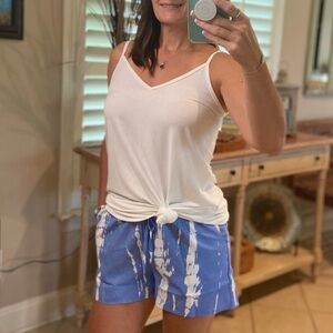 Tie Dye Elastic Drawstring Dressy Shorts Blue 2820